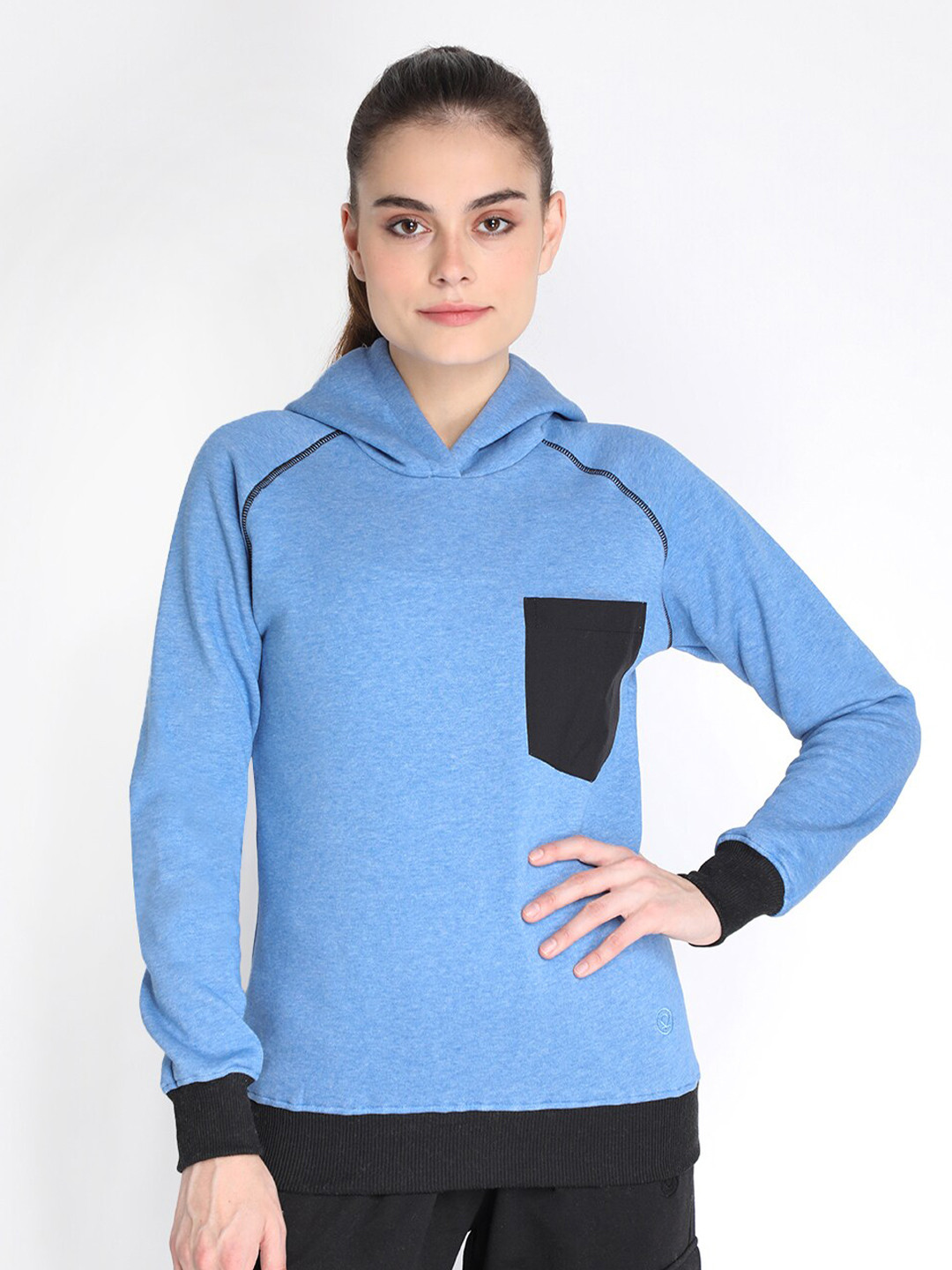 

CHKOKKO Women Blue Hooded Sweatshirt