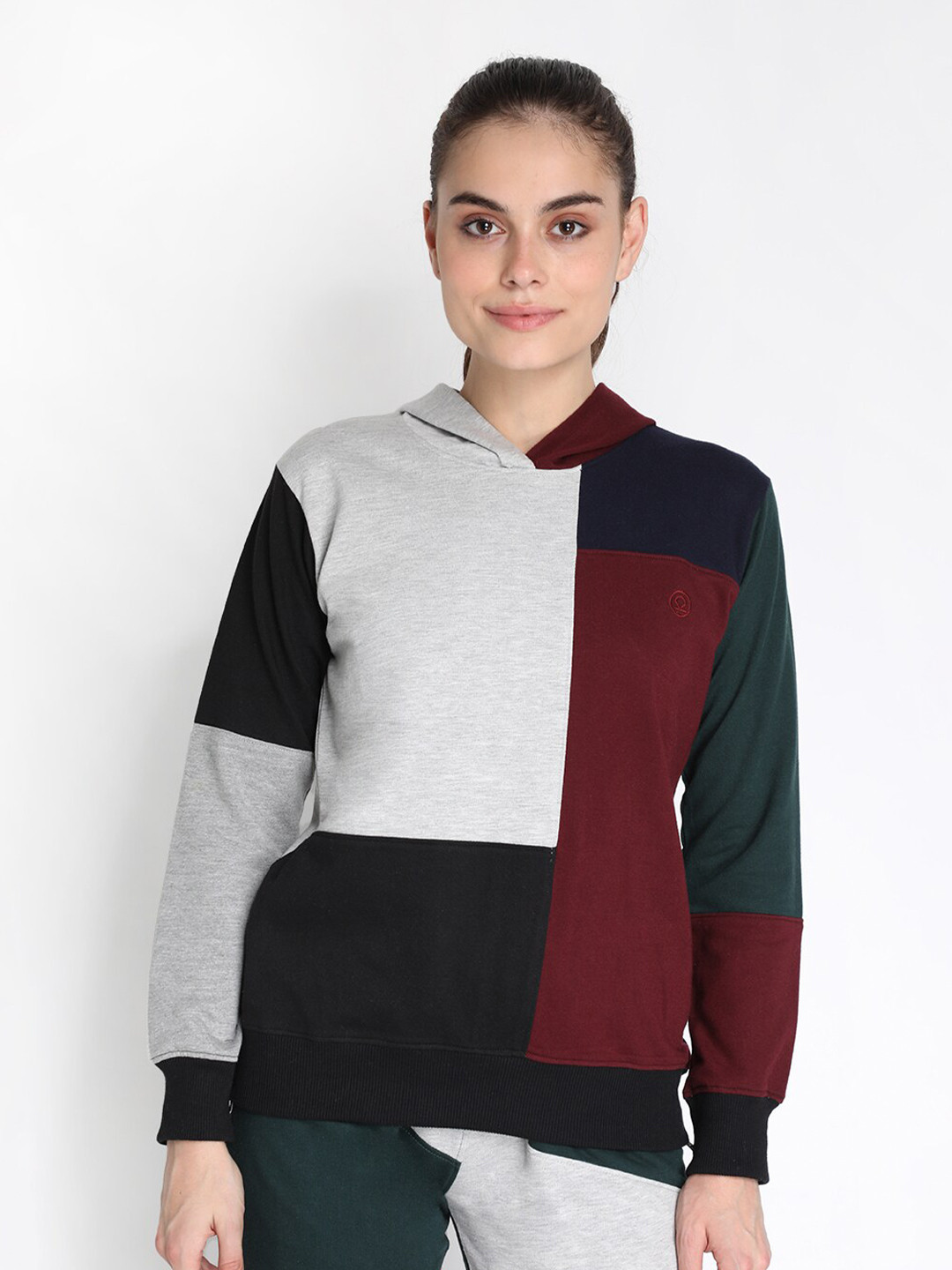 

CHKOKKO Woman Multicoloured Colourblocked Hooded Sweatshirt, Multi