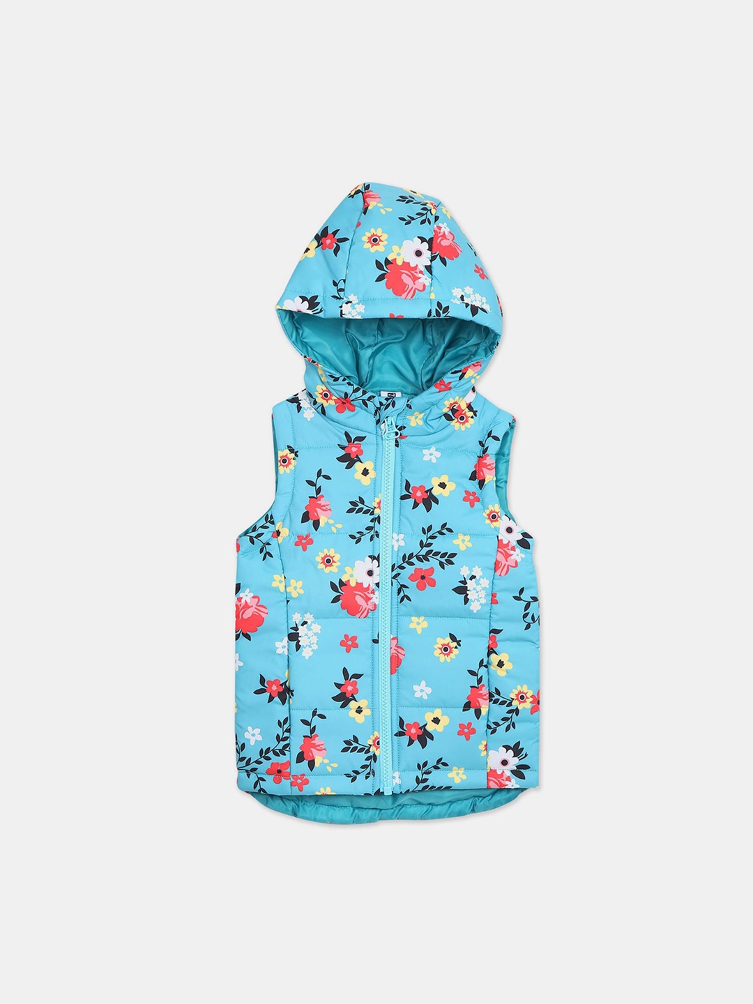 

Cherokee Girls Blue Floral Printed Hooded Puffer Jacket