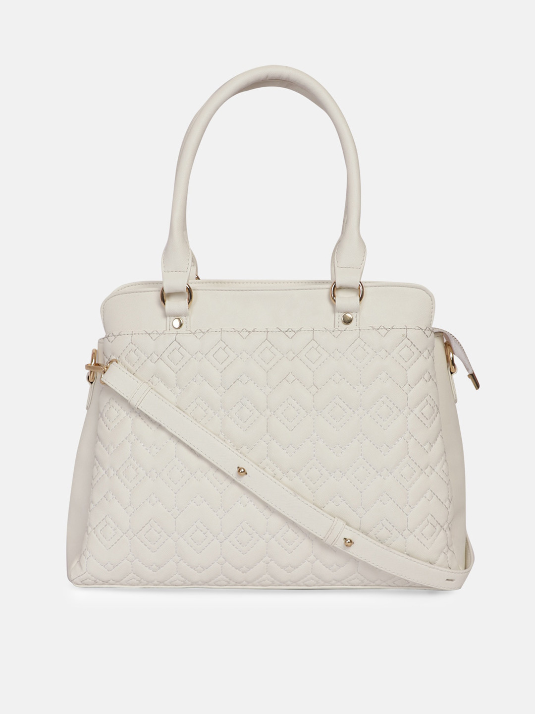 

Bagsy Malone Women White PU Structured Satchel with Quilted