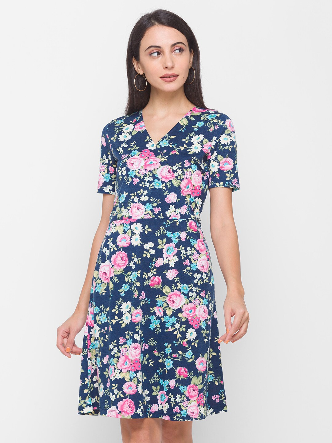 

Globus Woman Navy Blue Floral Wrap Dress