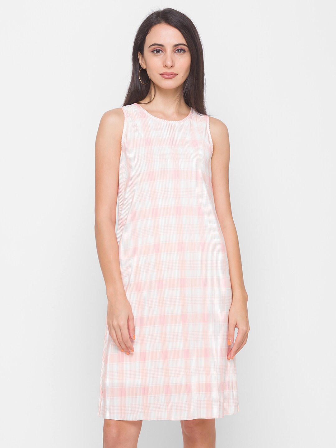 

Globus Peach-Coloured Checked Sheath Dress