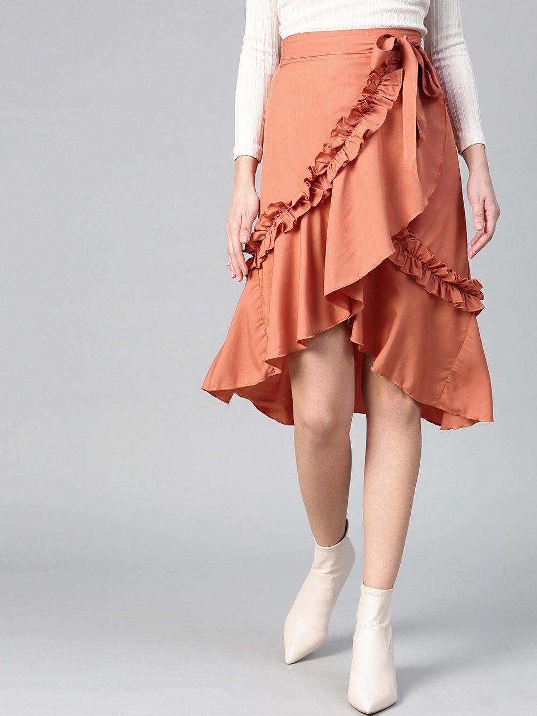 

Bitterlime Women Brown Solid Ruffle A-Line Skirt