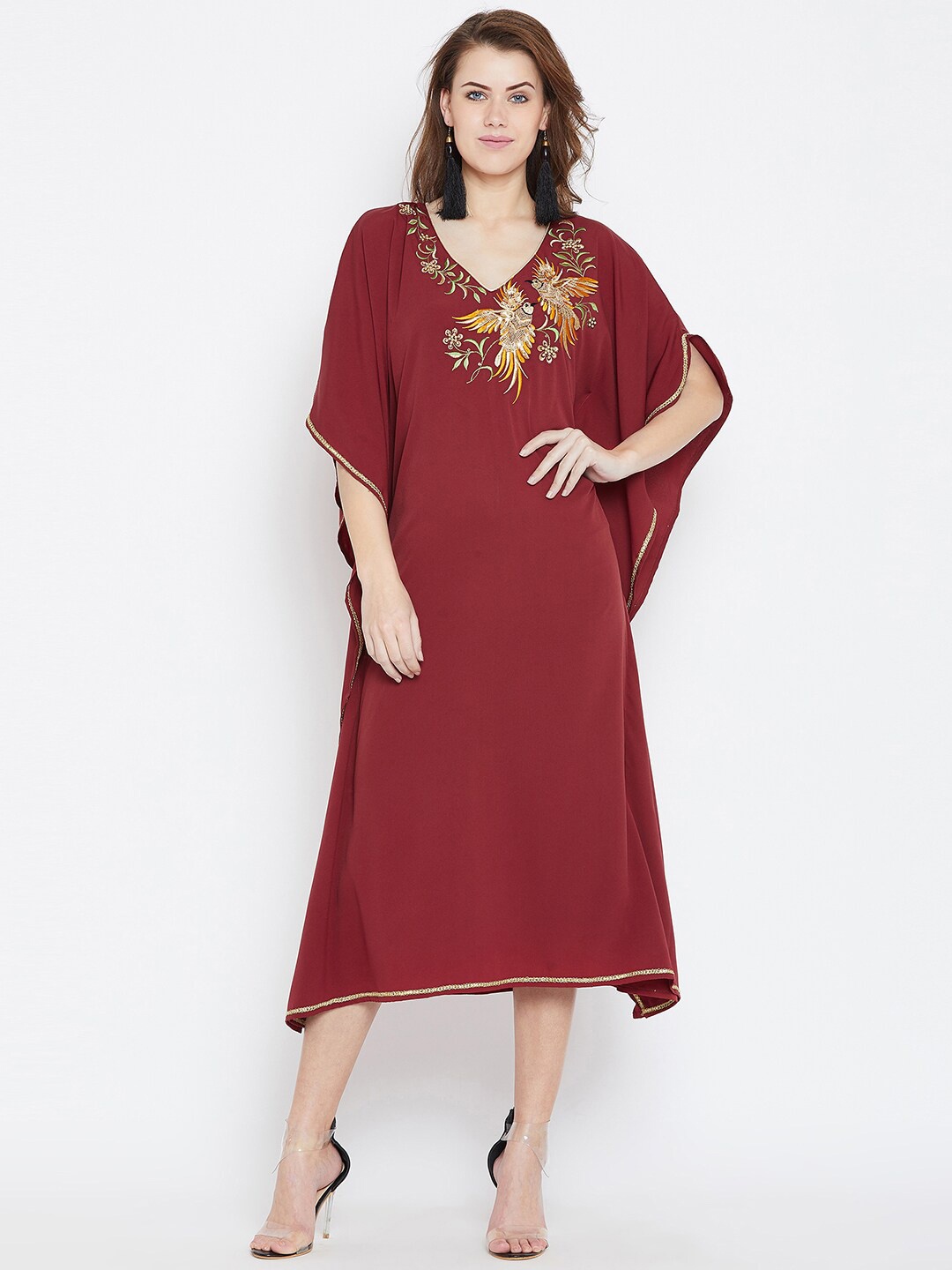 

Bitterlime Women Maroon Crepe Kaftan Midi Dress