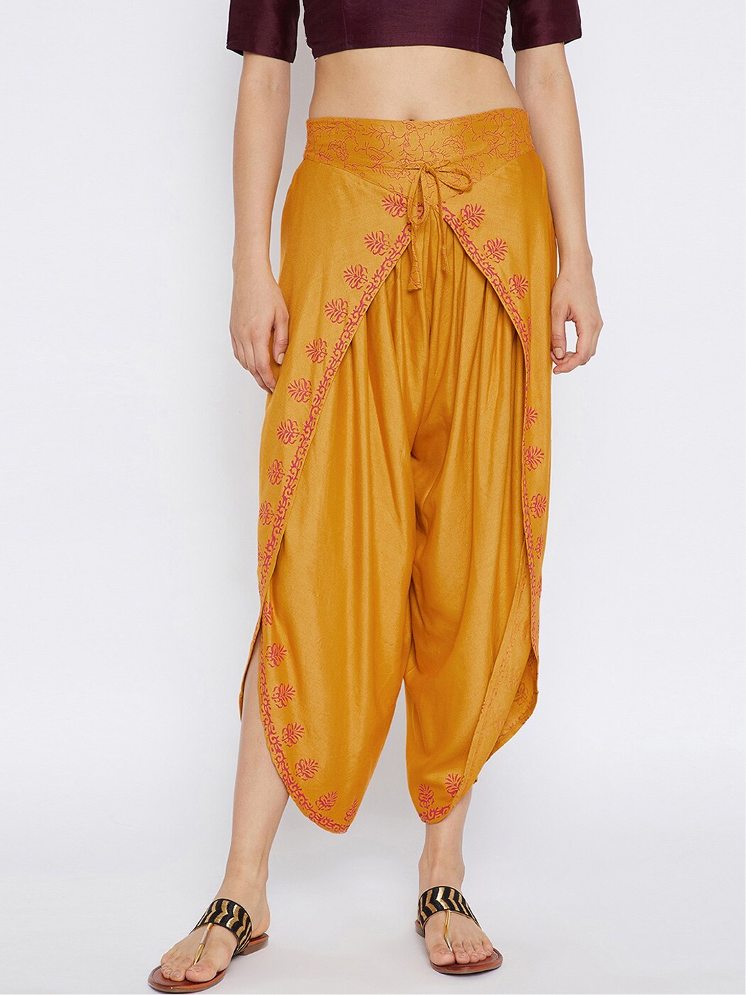 

Bitterlime Women Mustard & Pink Printed Dhoti Pants