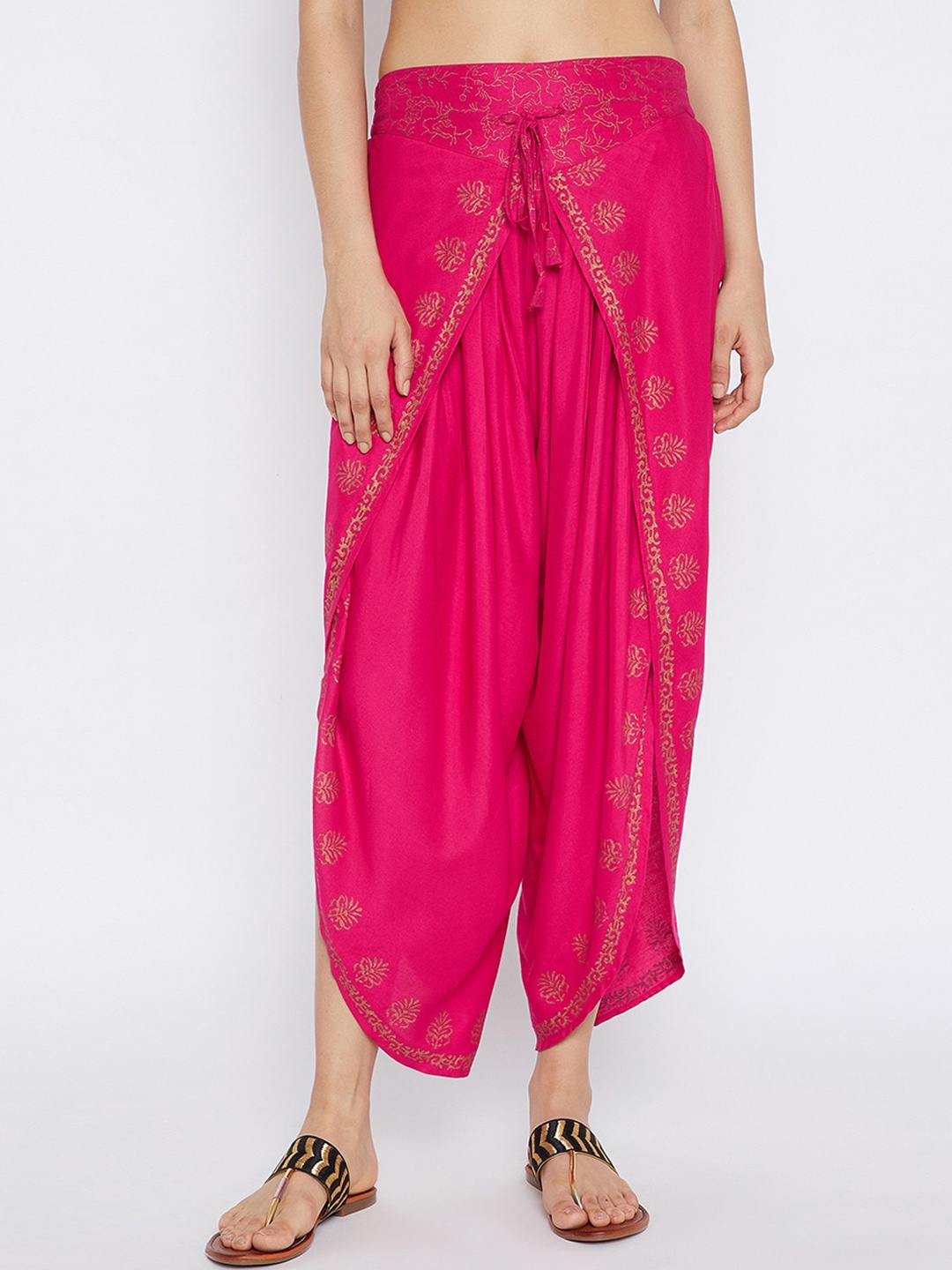 

Bitterlime Women Pink & Gold-Coloured Block Printed Dhoti Pants