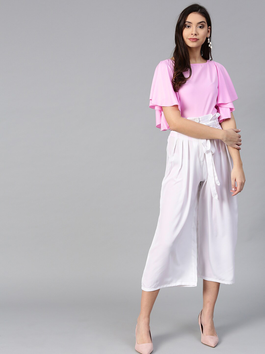 

Bitterlime Women Pink & White Top with Trousers