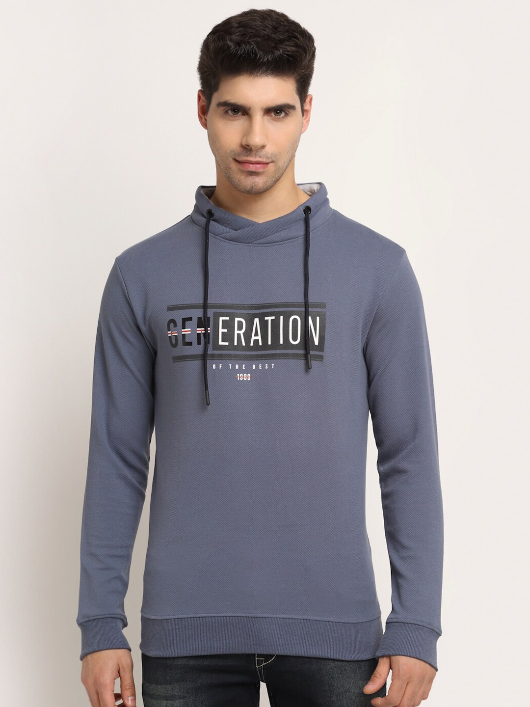 

Cantabil Men Grey Printed Fleece Hooded Sweatshirt