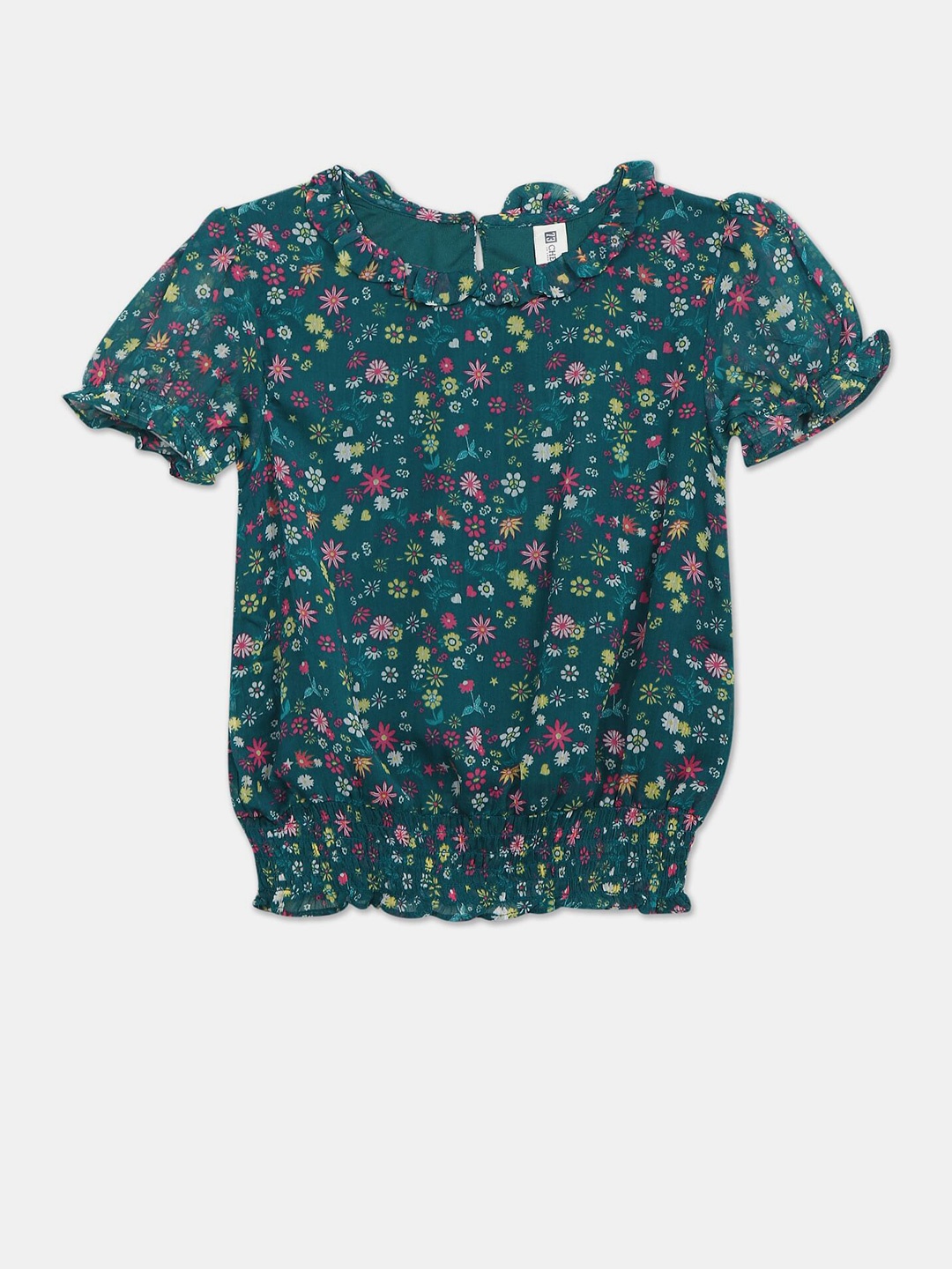 

Cherokee Girls Green Floral Printed Blouson Top