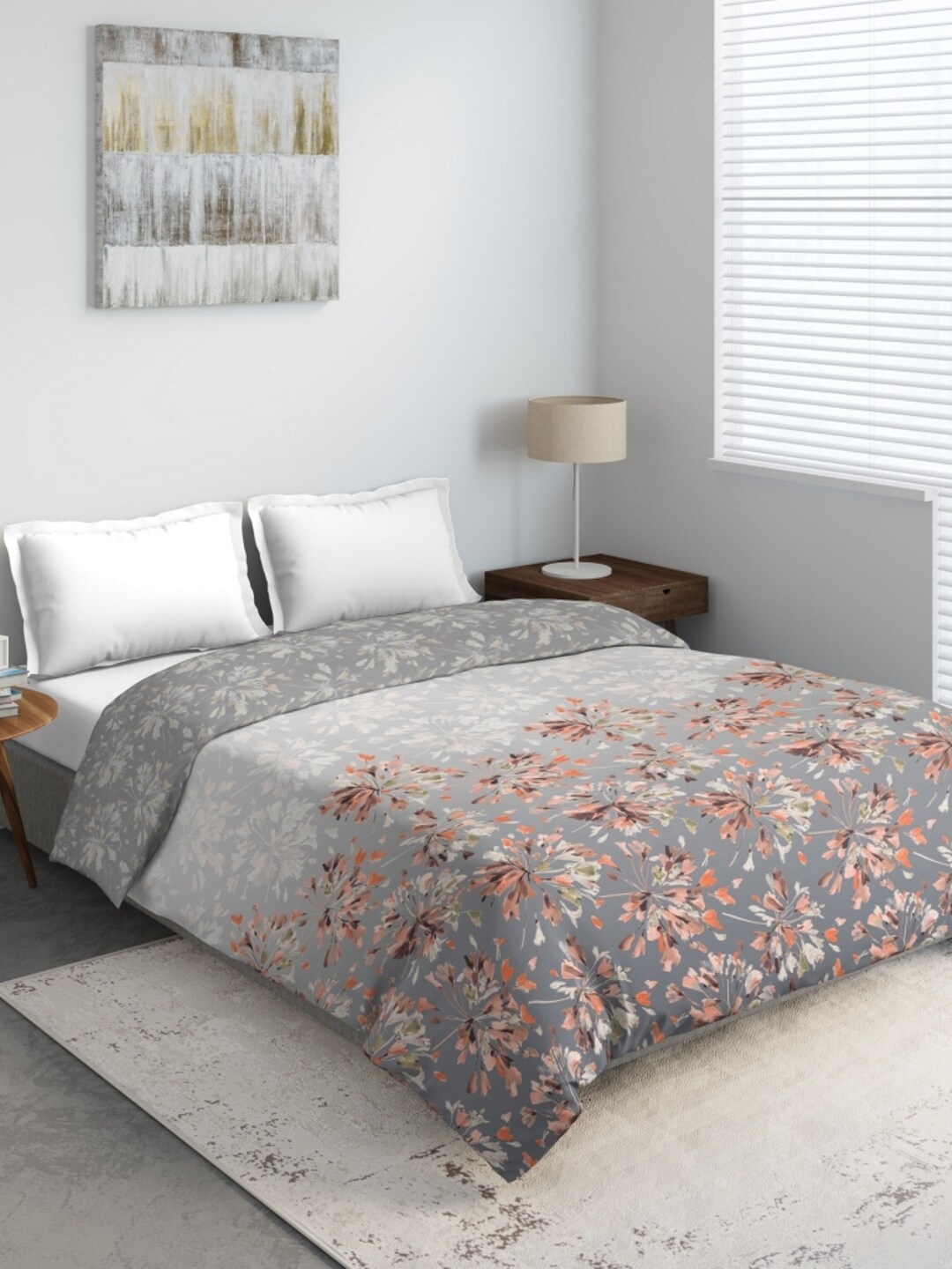 

DDecor Grey & Orange Floral Mild Winter 210 GSM Double Bed Comforter