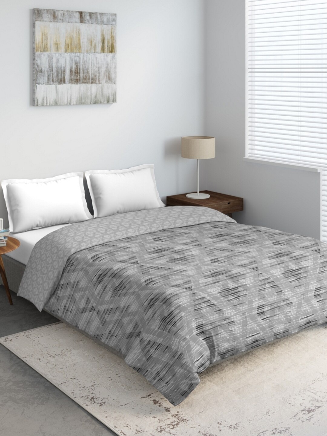 

DDecor Grey & Black Geometric Mild Winter 210 GSM Double Bed Comforter