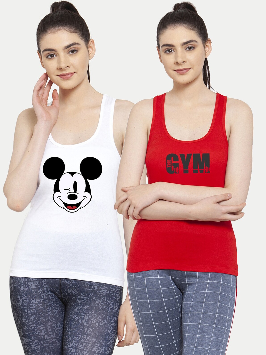 

Friskers Set Of 2 White & Red Print Tank Top