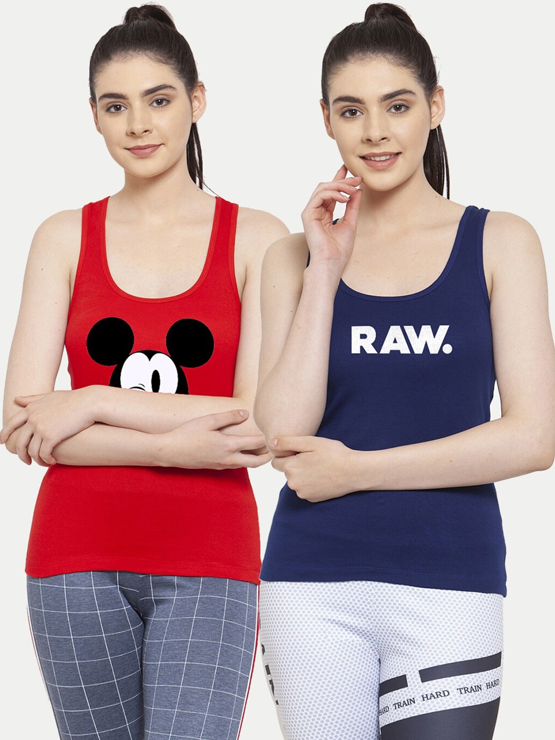 

Friskers Pack Of 2 Red & Navy Blue Mickey Mouse RAW Printed Tank Tops
