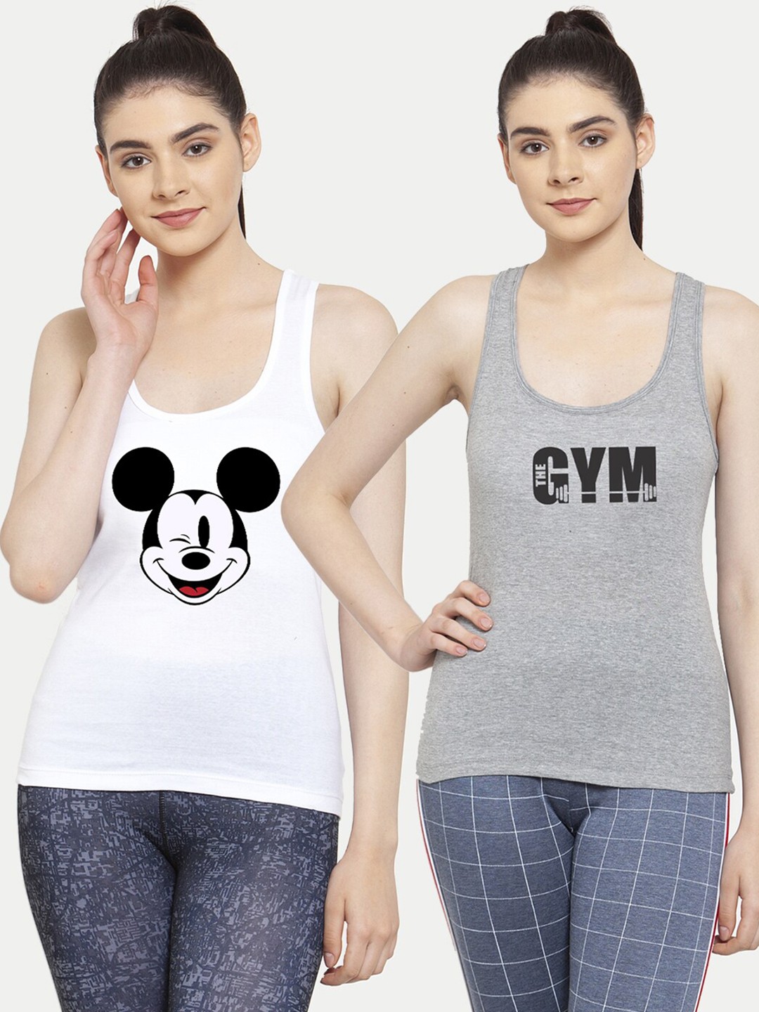 

Friskers Pack of 2 Grey & White Print Tank Tops