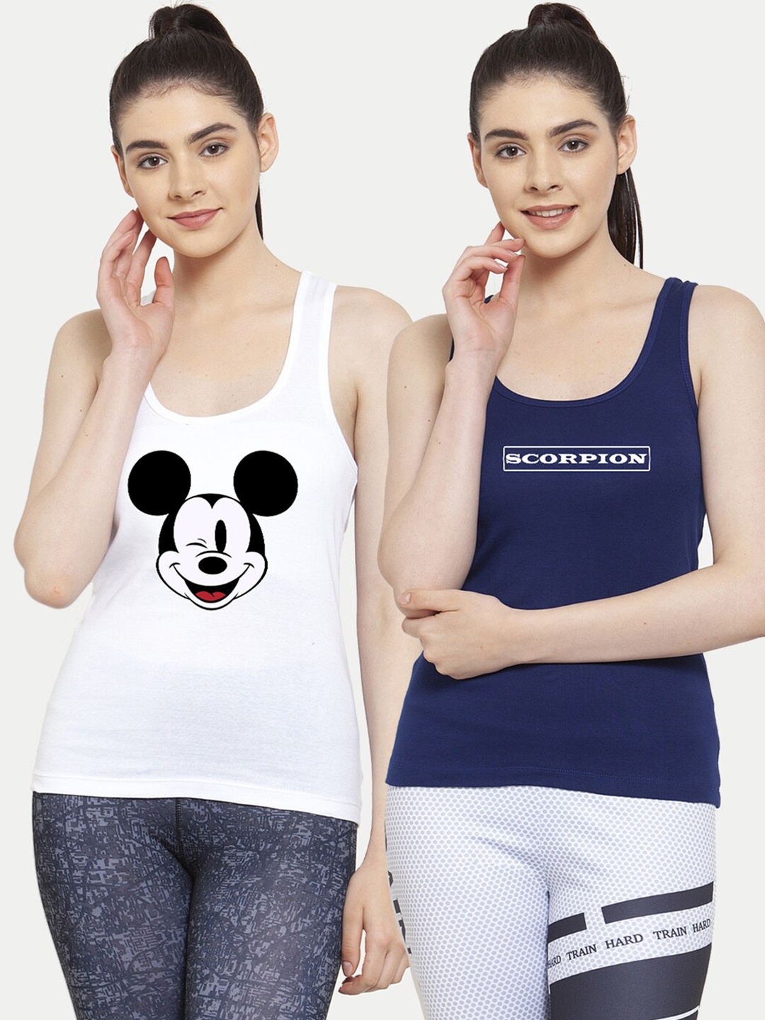 

Friskers Pack Of 2 White & Blue Print Tank Top