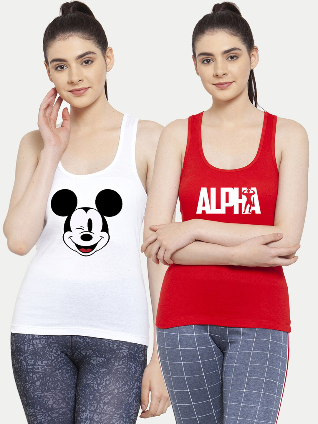

Friskers Woman Pack of 2 White & Red Print Tank Top