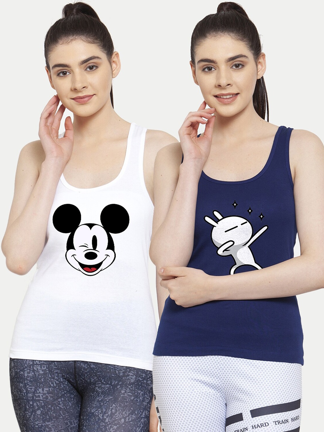 

Friskers Pack Of 2 White & Blue Print Tank Top