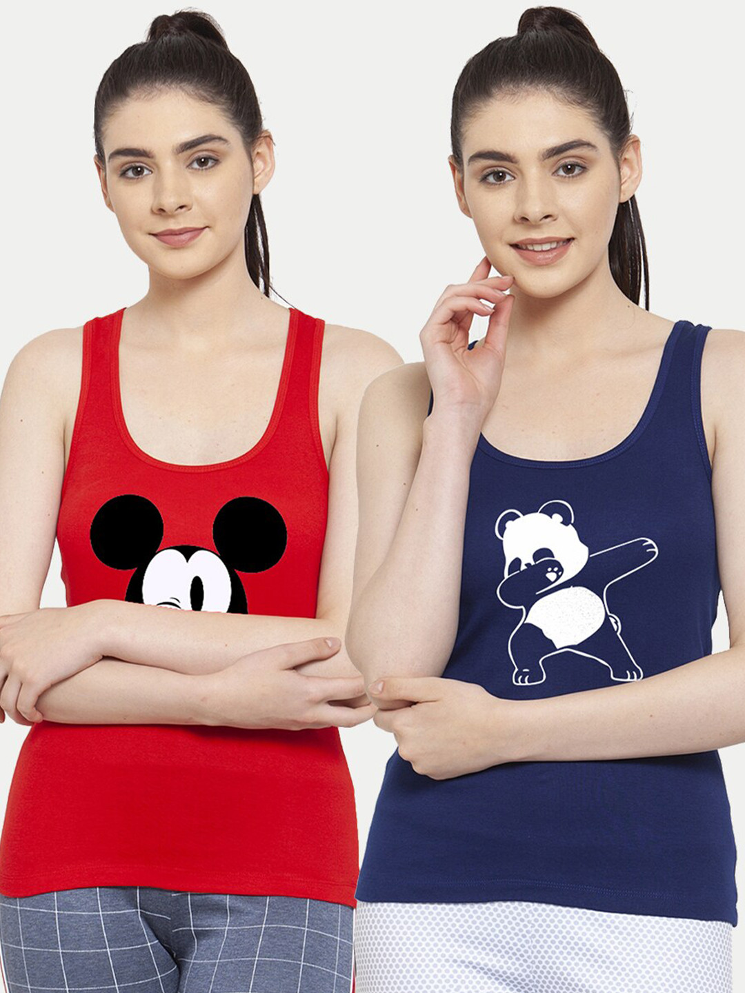 

Friskers Pack of 2 Red & Navy Blue Print Tank Tops
