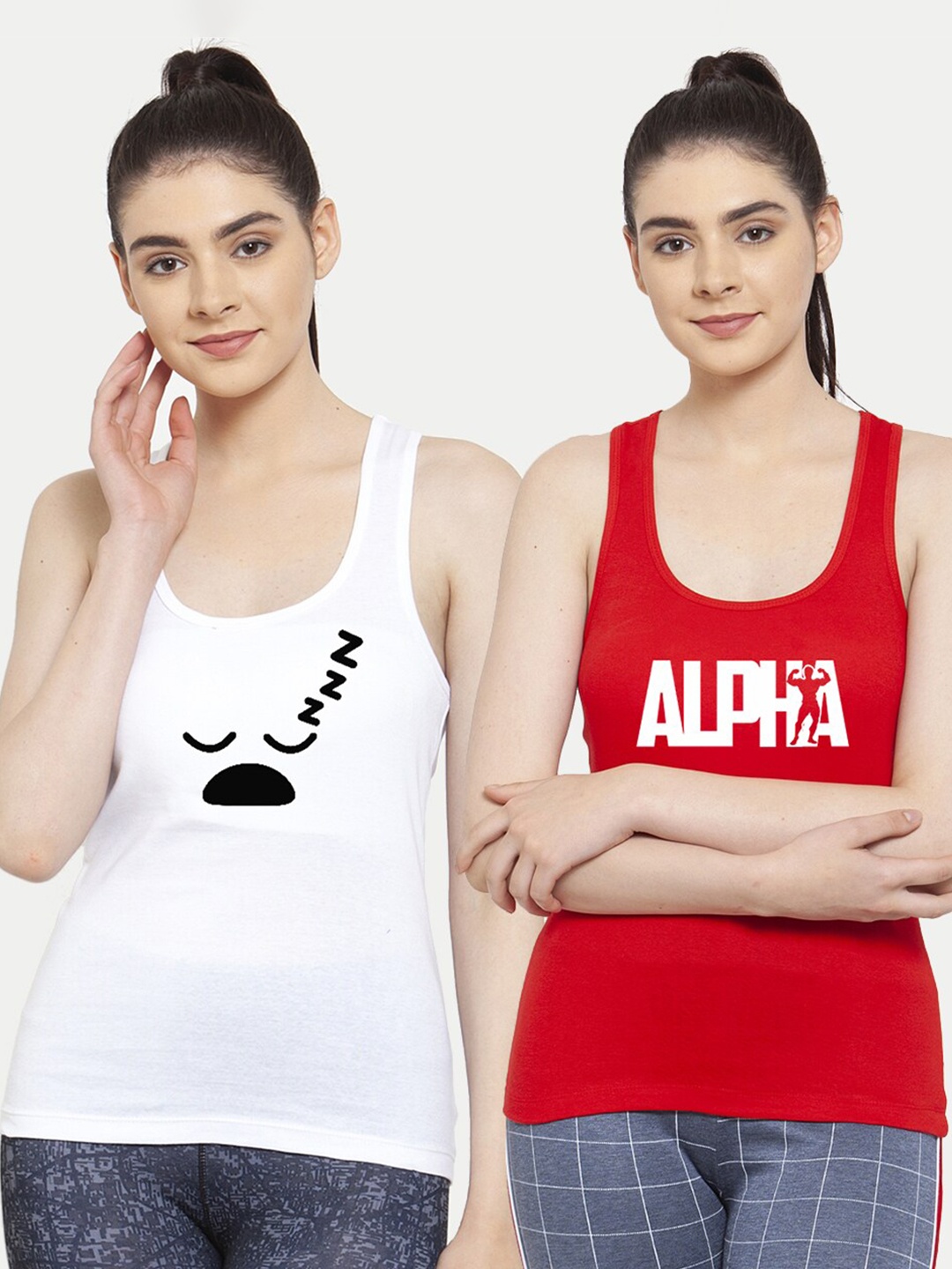 

Friskers Pack of 2 White & White Print Tank Tops