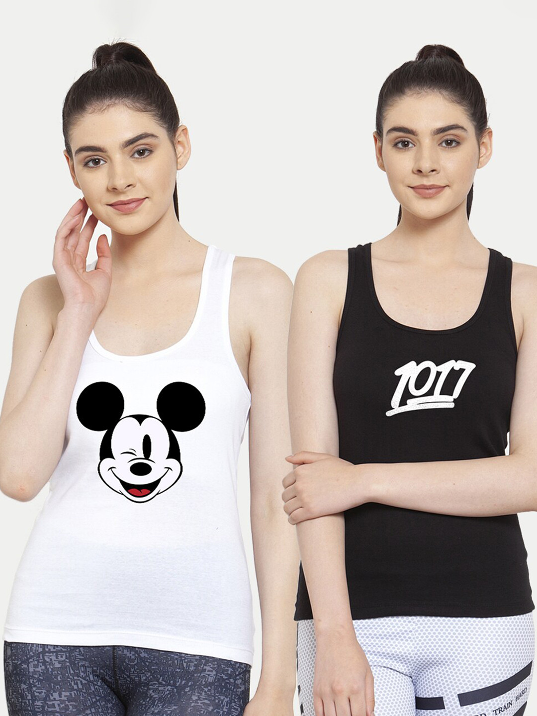 

Friskers Pack of 2 White & Black Print Tank Tops