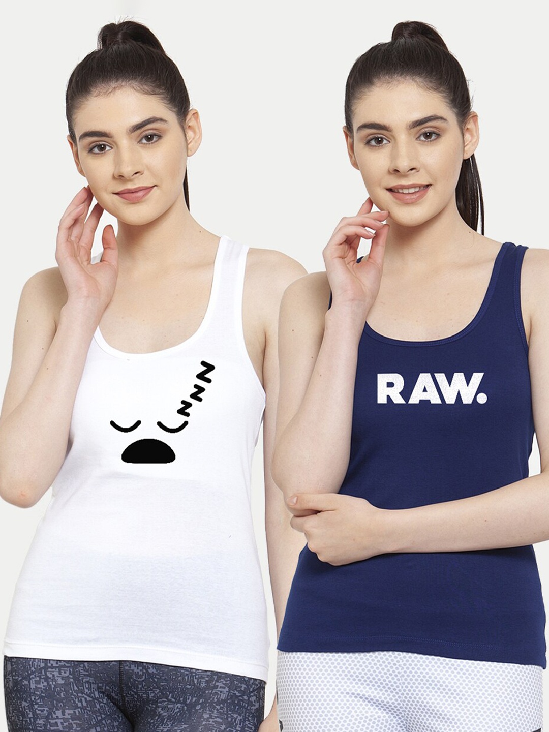 

Friskers Pack Of 2 White & Navy Blue Cotton Tank Top
