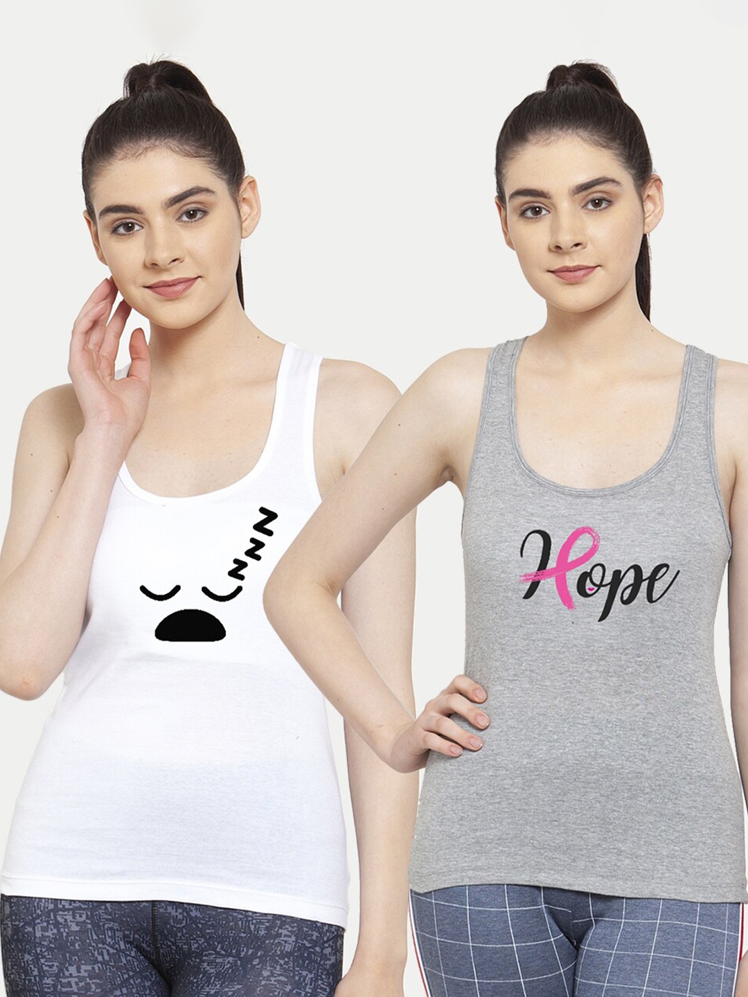 

Friskers Women Pack of 2 Printed Tank Top, White