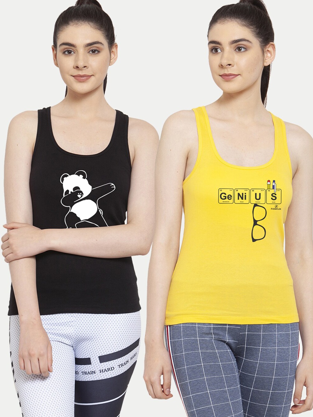 

Friskers Woman Pack of 2 Black & Yellow Print Tank Top
