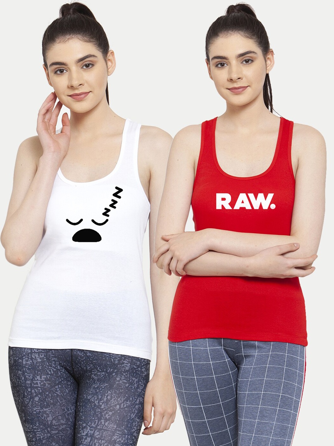 

Friskers Pack Of 2 White & Red Print Tank Top