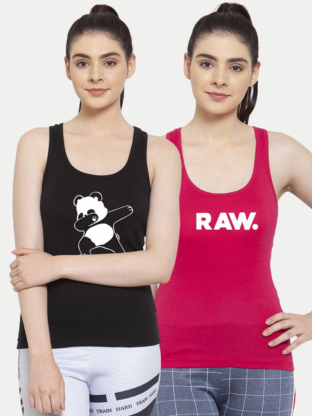 

Friskers Pack Of 2 Black & Pink Print Tank Top