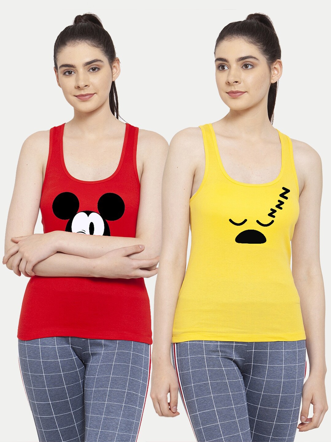 

Friskers Women Pack Of 2 Red & Yellow Print Cotton Tank Tops