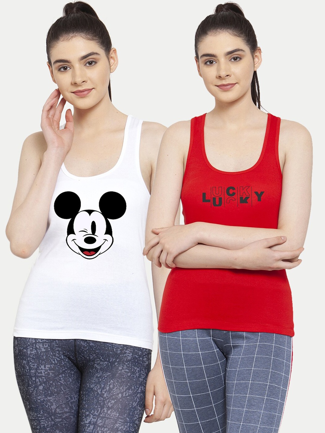

Friskers Pack Of 2 White & Red Print Tank Top