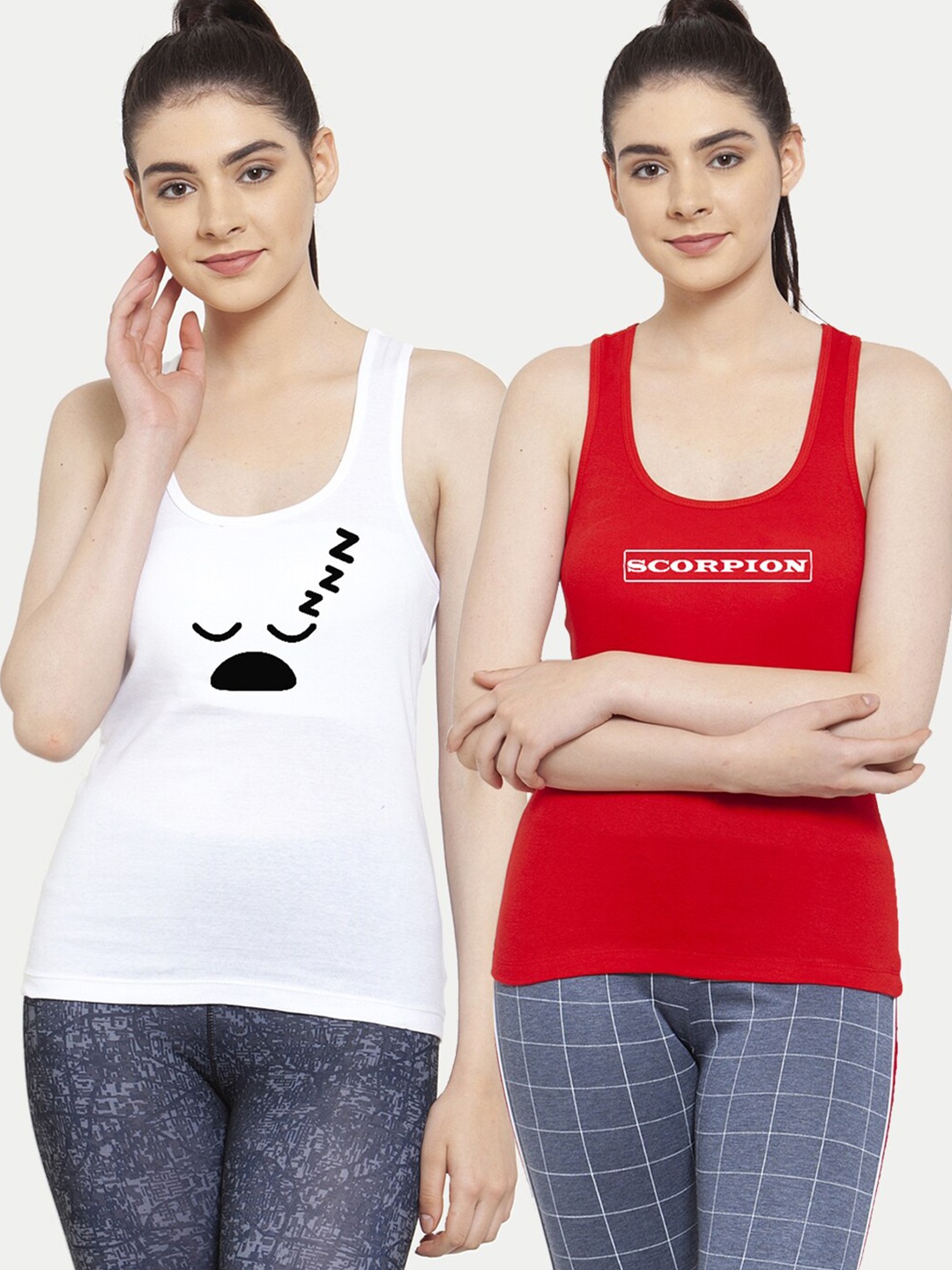 

Friskers Pack of 2 White & Red Print Tank Tops