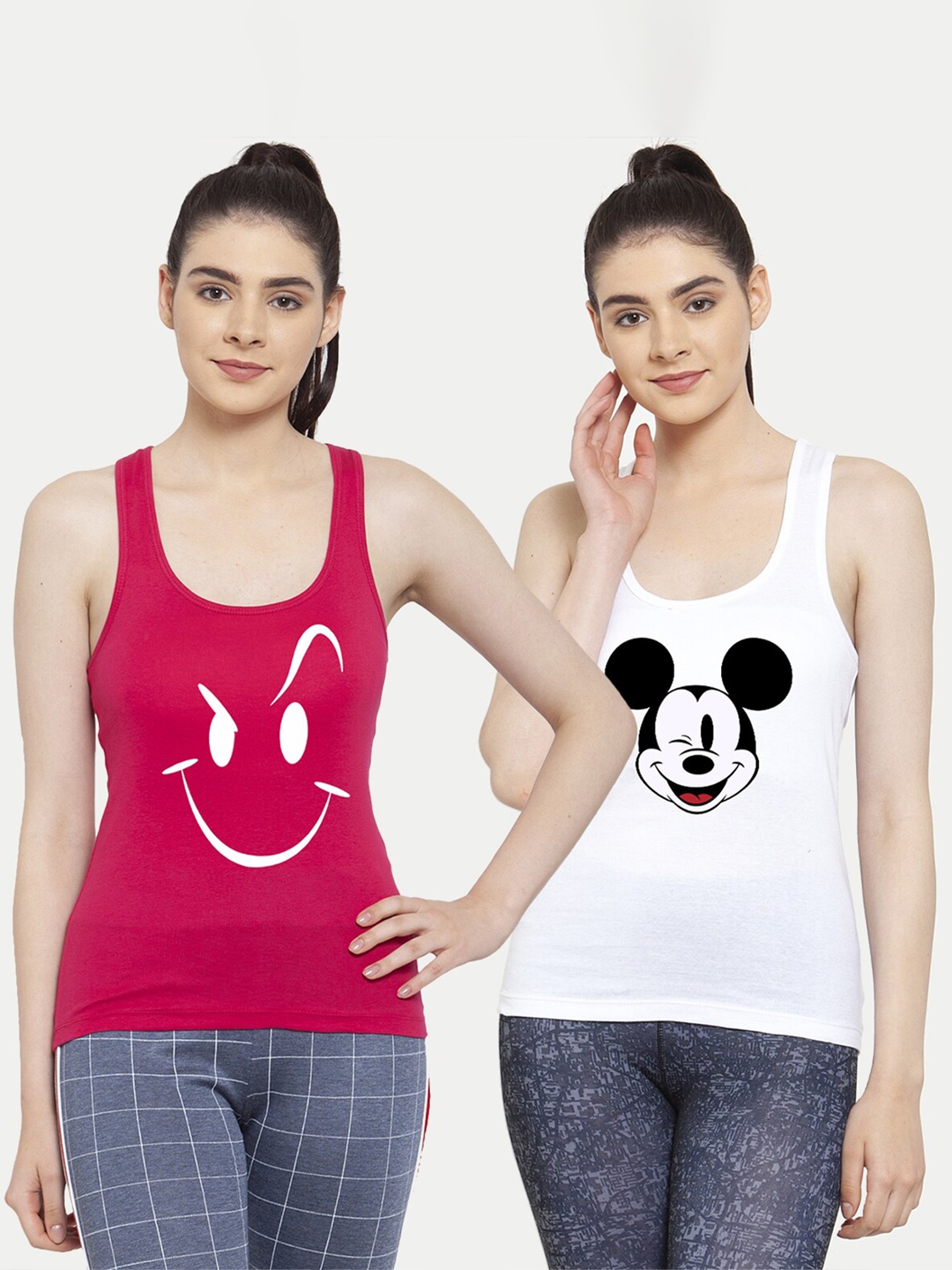 

Friskers Pack of 2 White & Pink Print Tank Tops