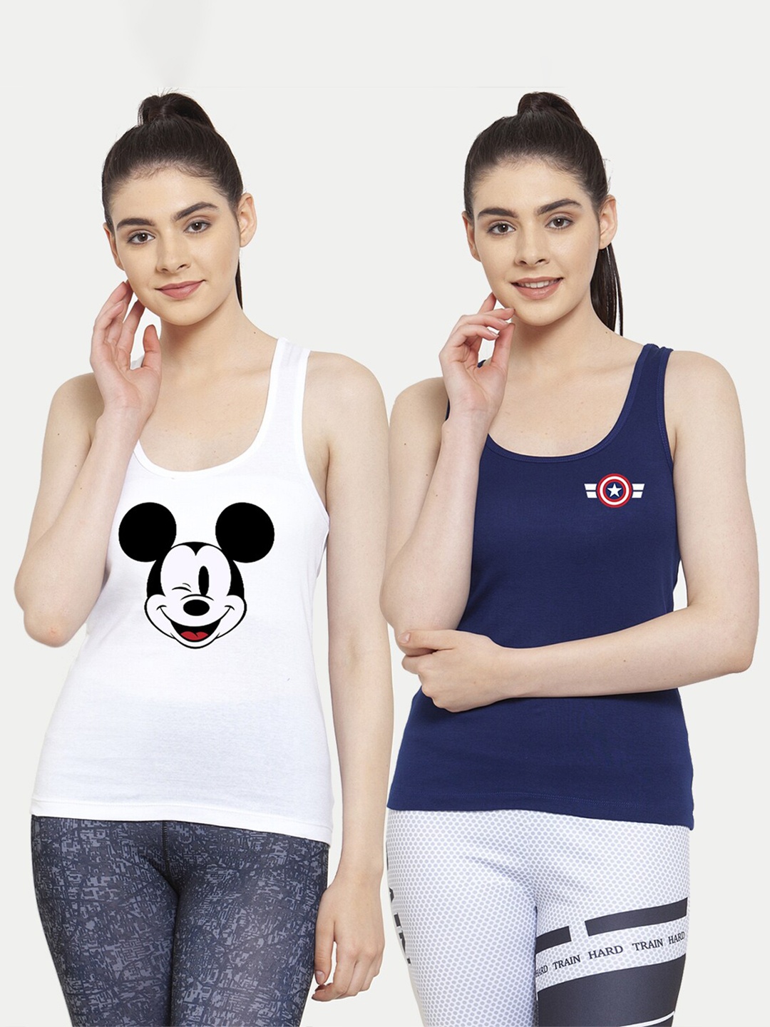 

Friskers Woman Pack of 2 White & Blue Print Tank Top
