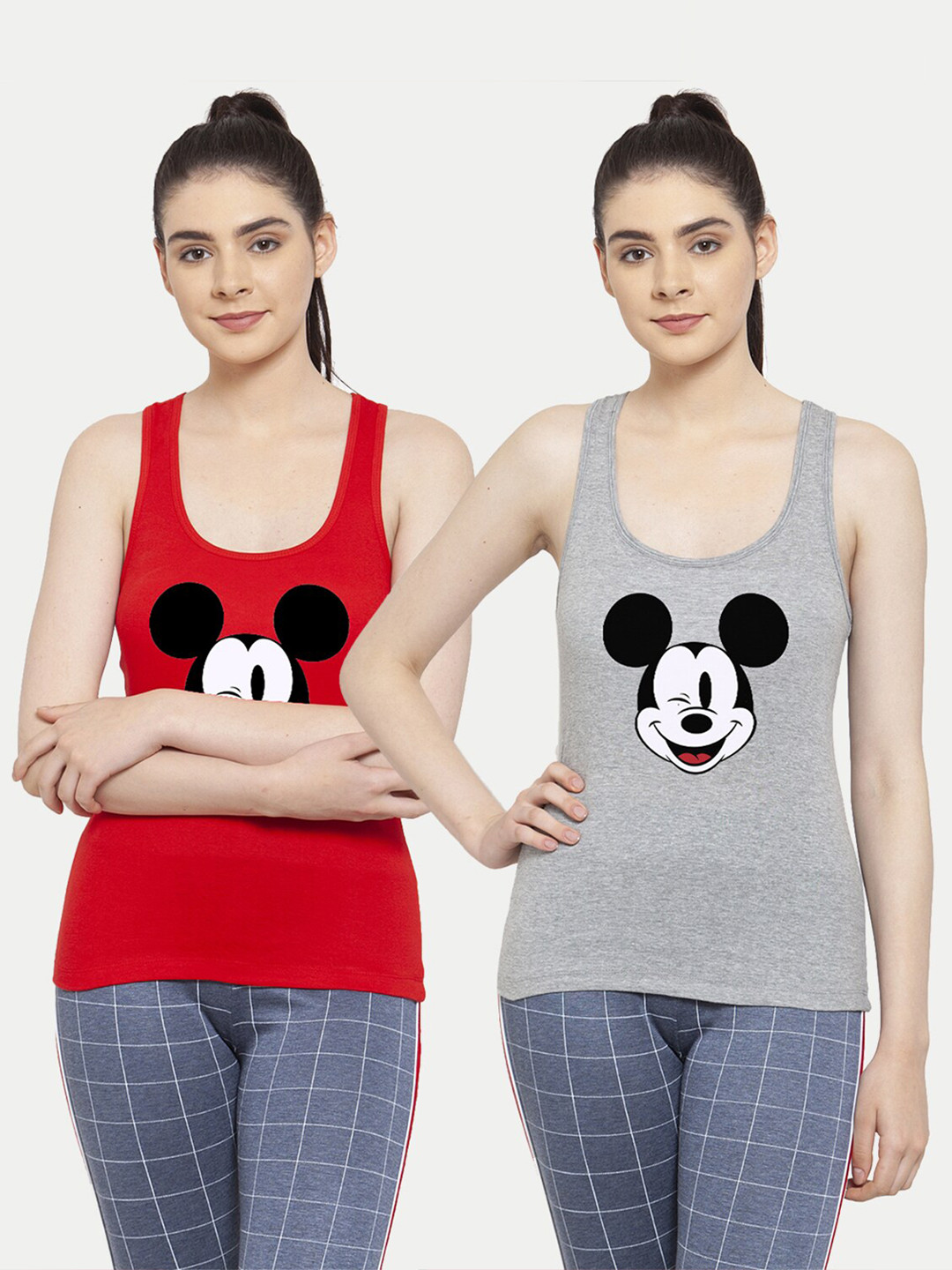

Friskers Pack Of 2 Red & Grey Mickey Mouse Print Tank Top