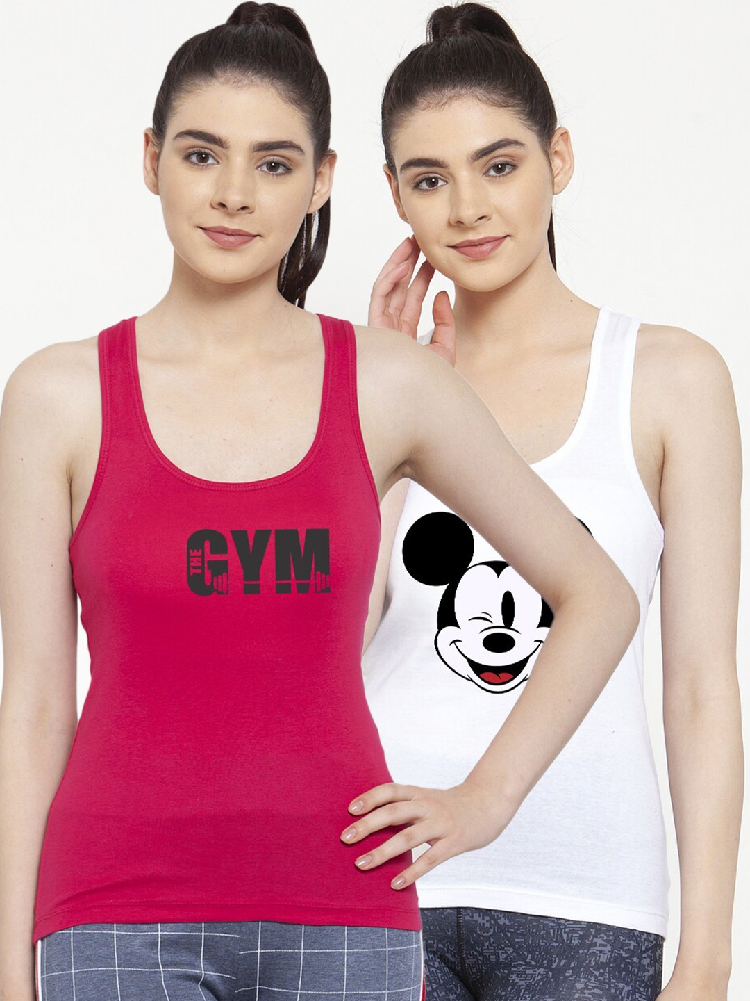 

Friskers Pack Of 2 White & Pink Mouse Tank Top