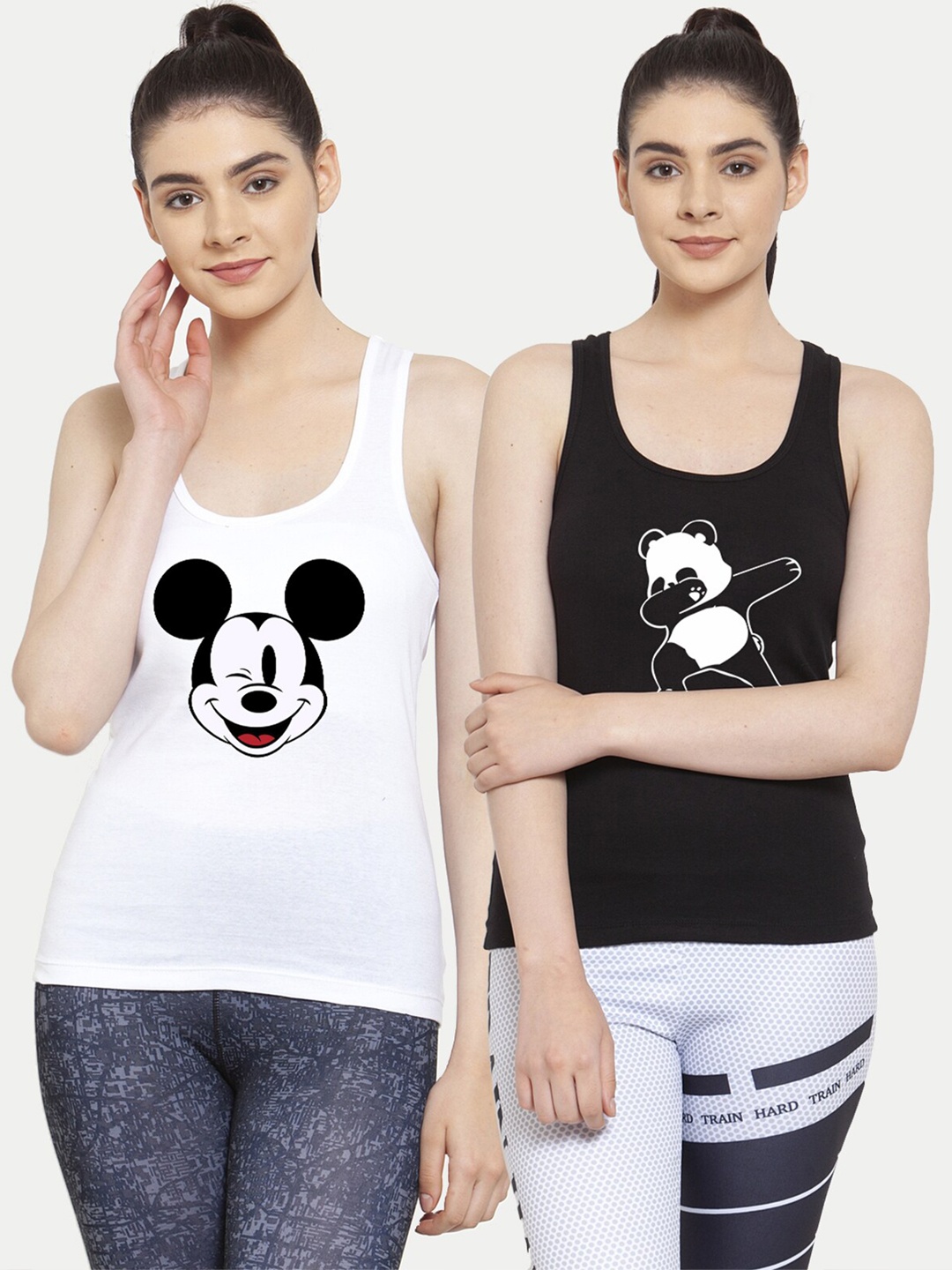

Friskers Woman Pack of 2 White & Black Print Tank Top