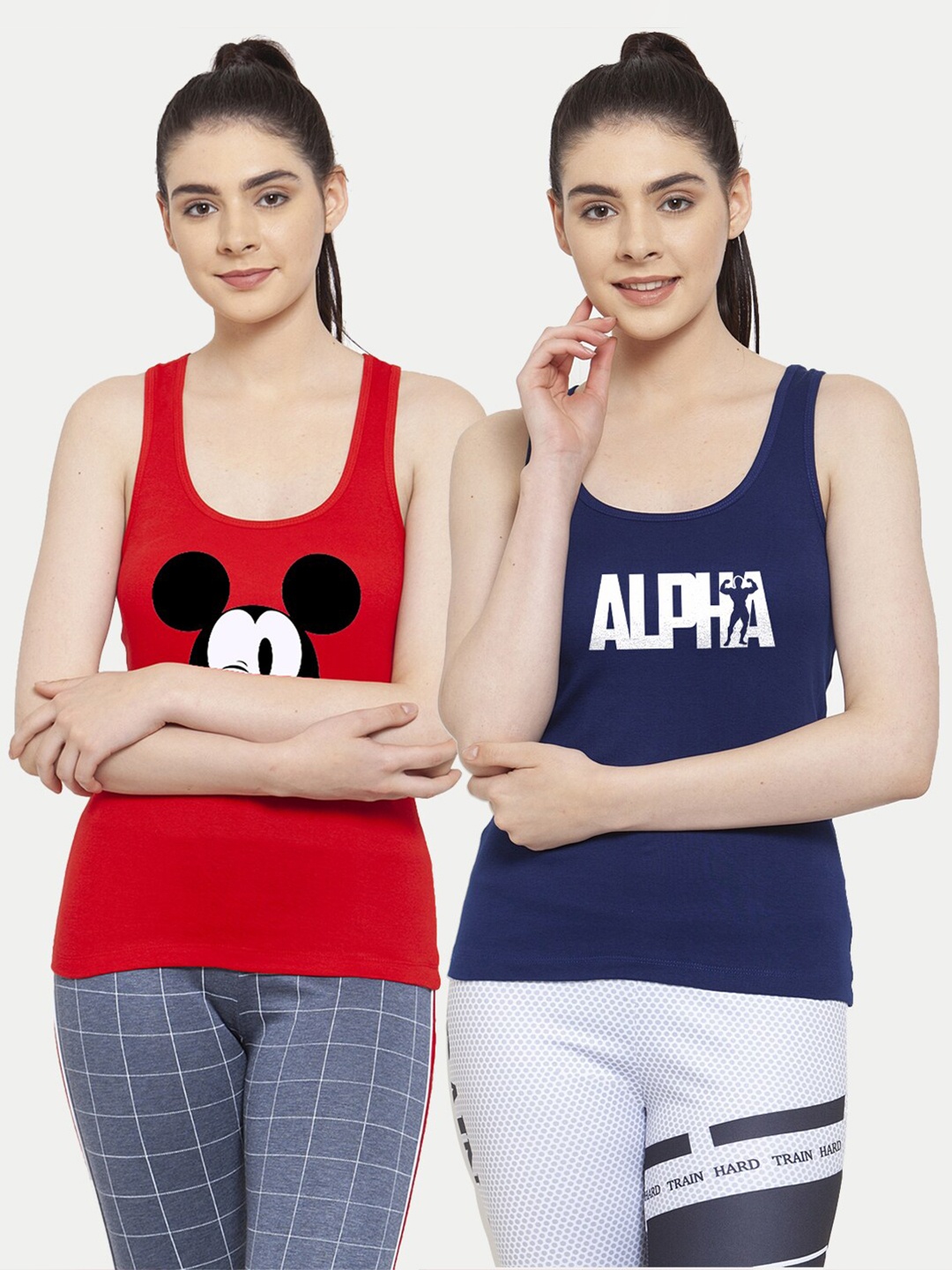 

Friskers Pack of 2 Red & Navy Blue Print Tank Tops