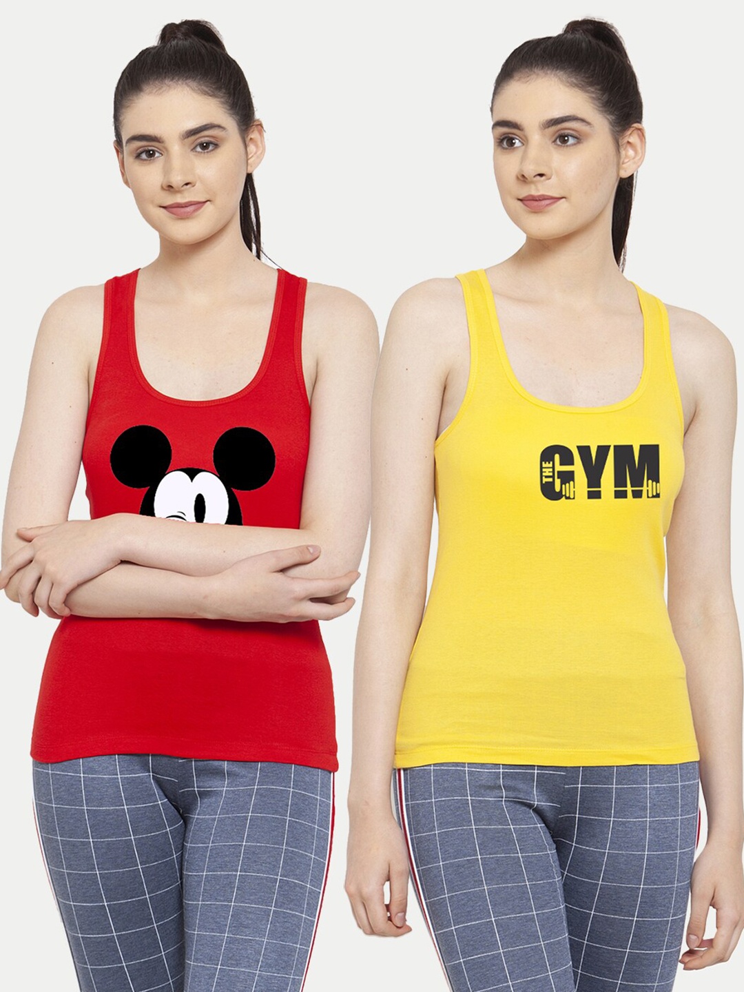

Friskers Pack Of 2 Red & Yellow Print Tank Top