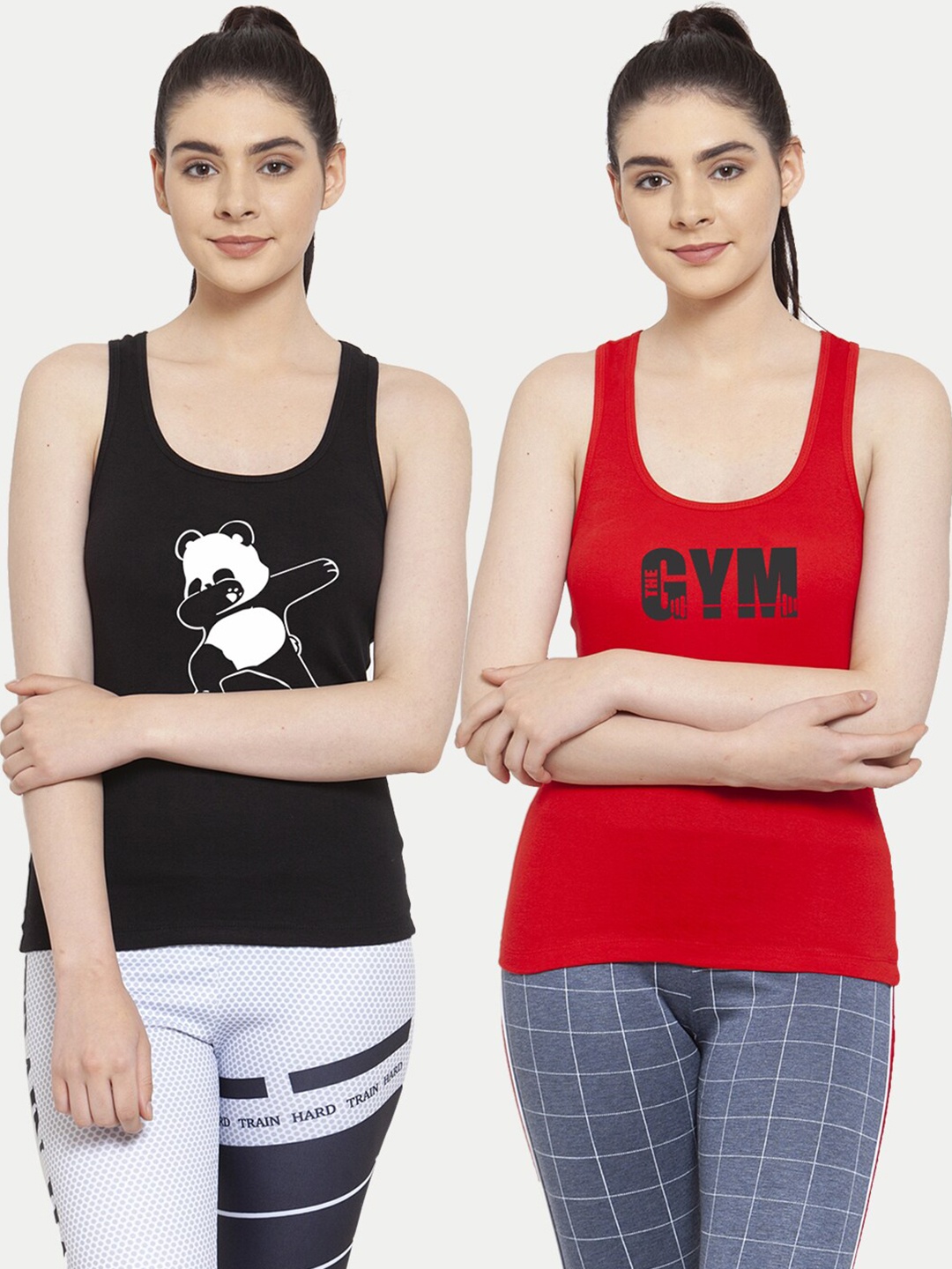 

Friskers Women Pack of 2 Printed Tank Top, Black