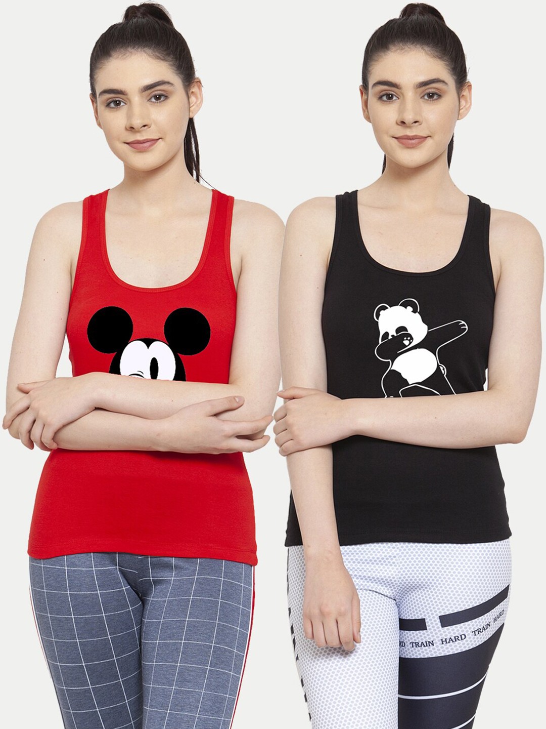 

Friskers Pack Of 2 Red & Black Mickey Mouse Print Tank Top
