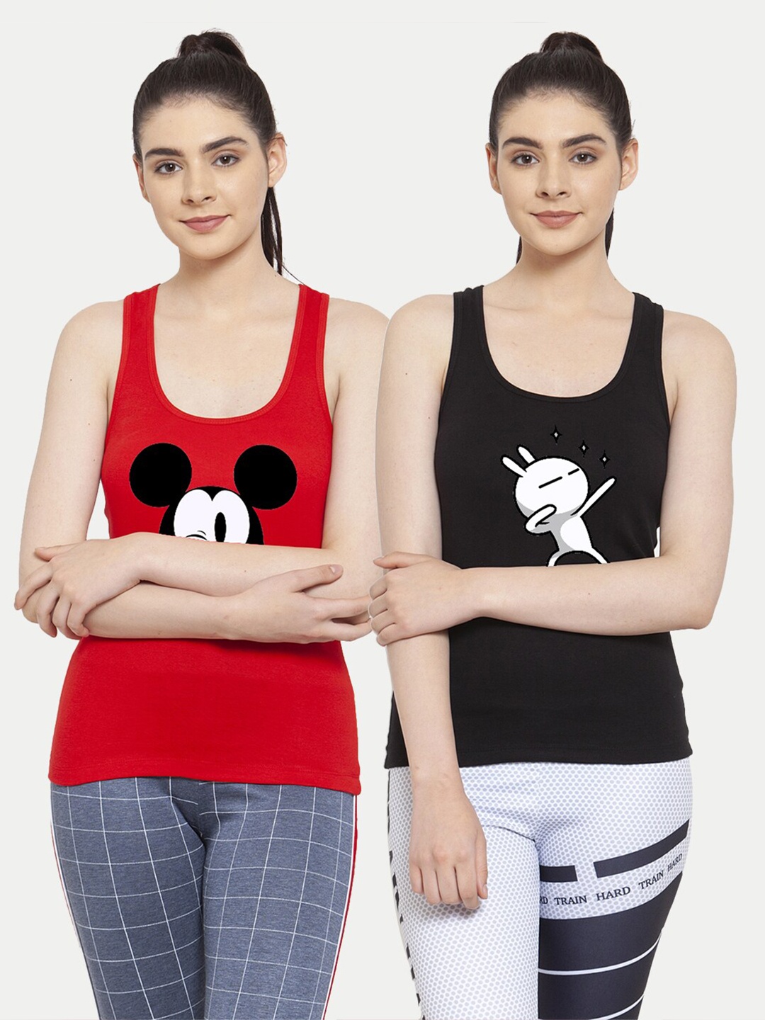 

Friskers Pack Of 2 Red & Black Mickey Mouse Print Tank Top