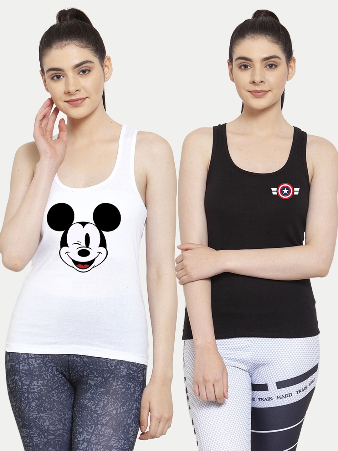 

Friskers Pack Of 2 White & Black Print Tank Top