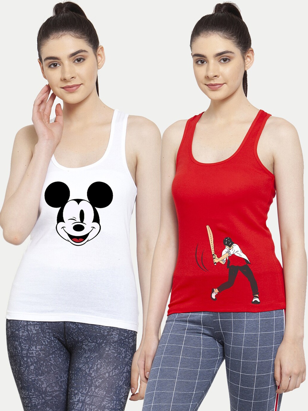 

Friskers Pack Of 2 White & Red Print Tank Top
