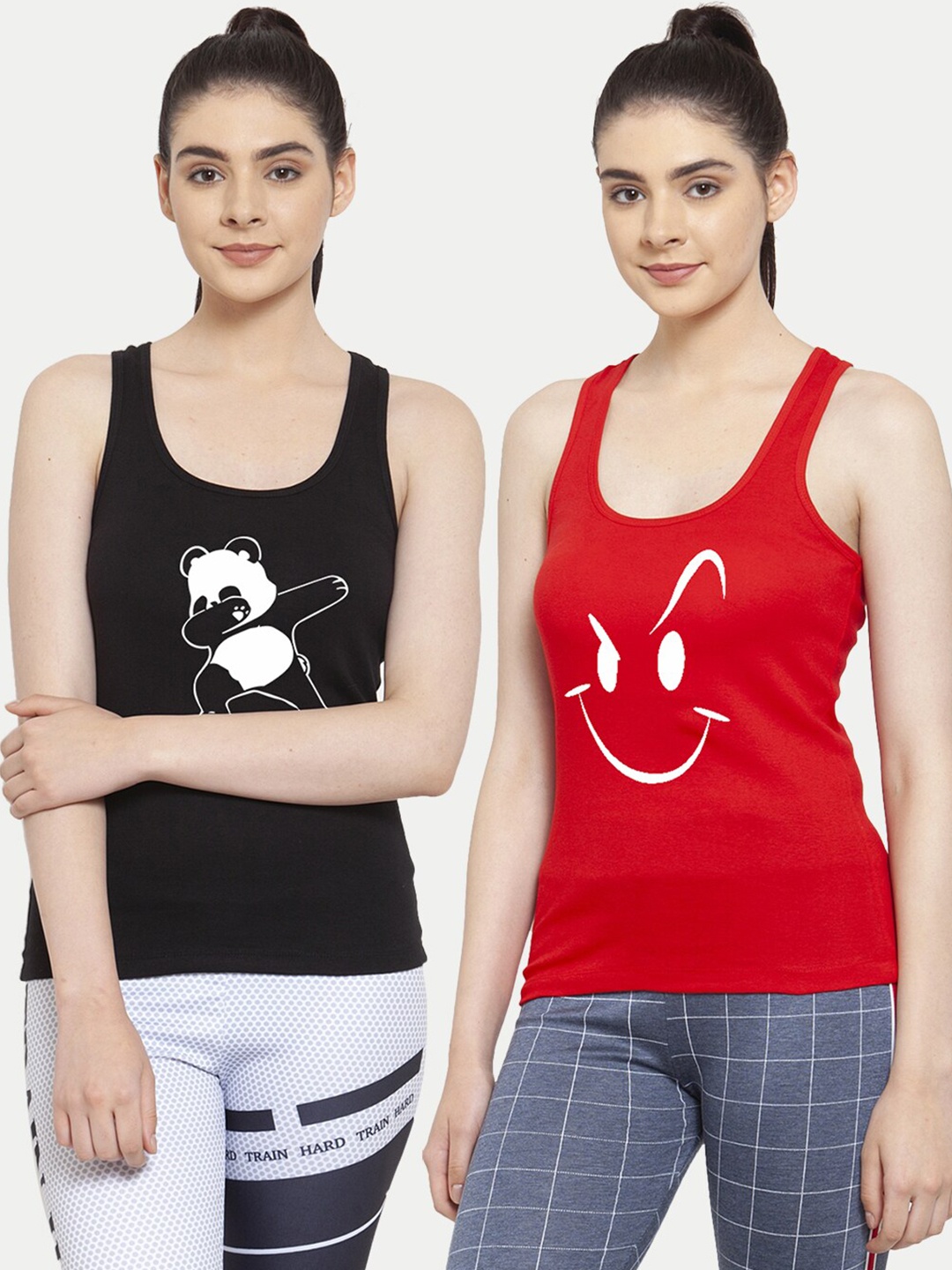 

Friskers Woman Pack of 2 Black & Red Print Tank Top