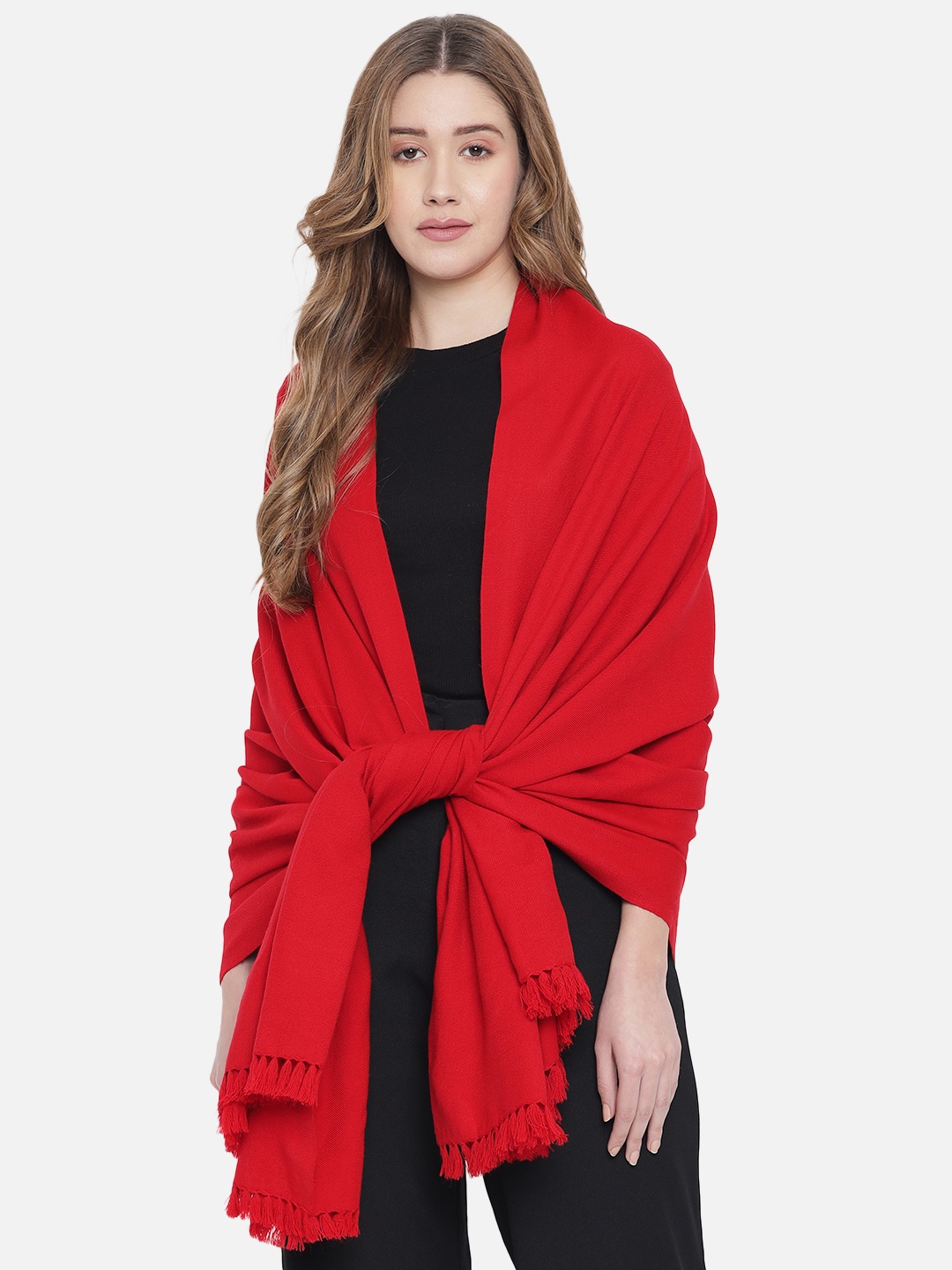 

Vastraa Fusion Women Red Woolen Woven Shawl