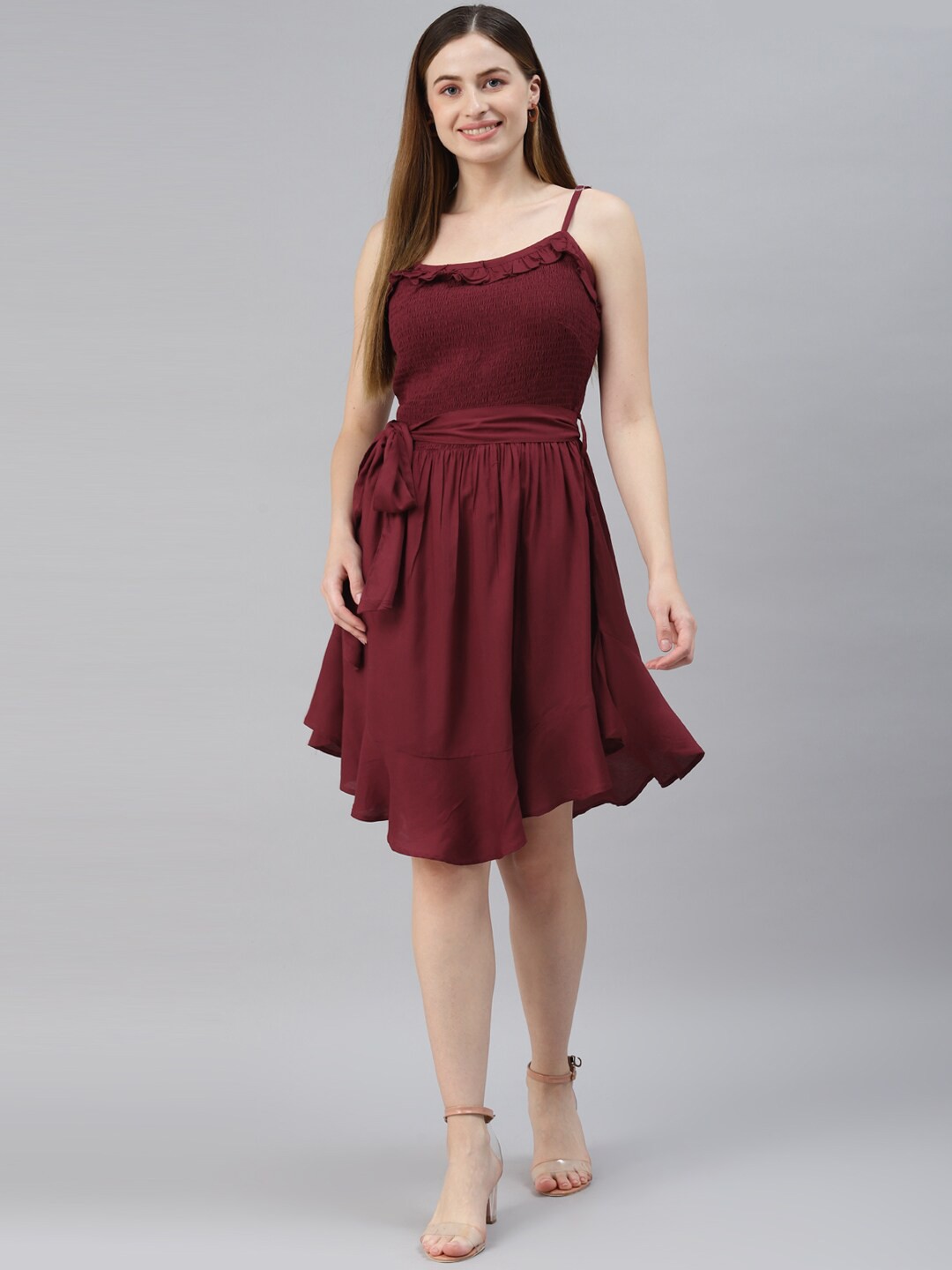 

plusS Women Maroon Cotton Fit & Flare Dress