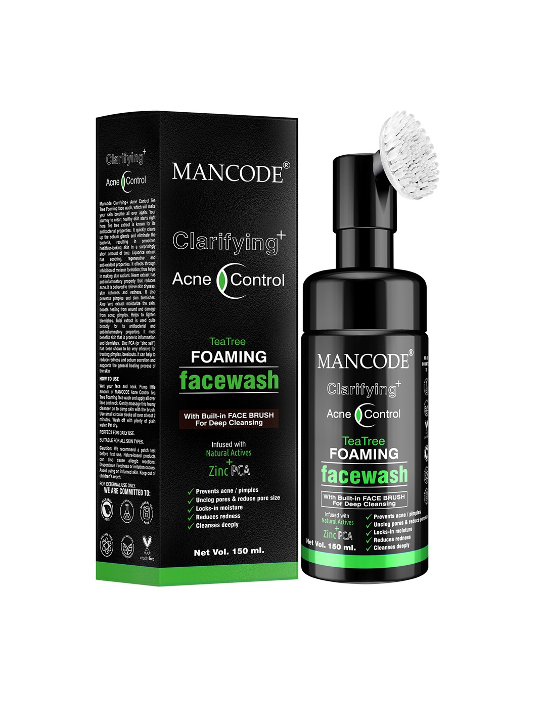 

MANCODE Clarifying+ Acne Control Tea Tree Foaming Face Wash, Black
