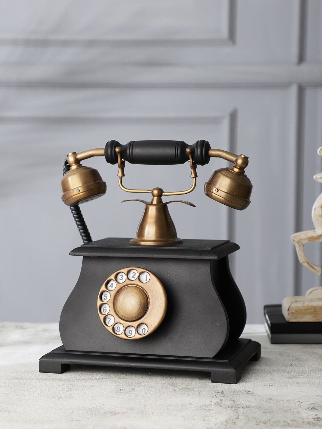 

EXIM DECOR Black & Gold-Toned Vintage Style Telephone Showpiece