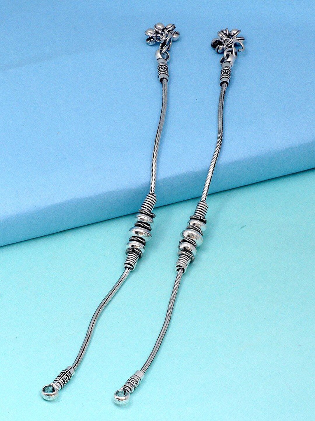 

Yellow Chimes Women Set of 2 German Silver Oxidised Antique Traditional Anklets